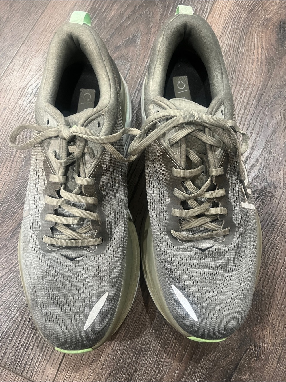 Hoka Men's Athletic Running Shoes in Olive Green with Lime Accents
